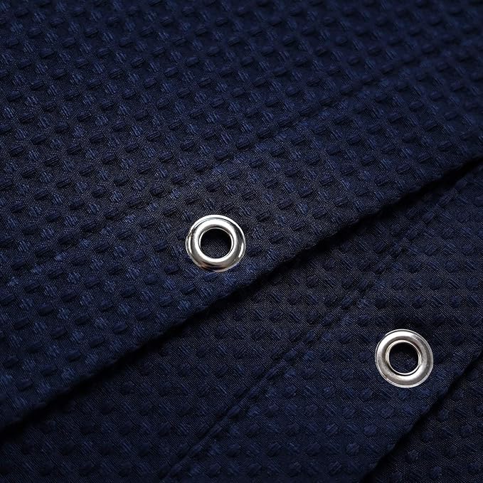 Barossa Design Long Waffle Weave Shower Curtain 71" W x 78" H - Hotel Luxury Spa, 230 GSM Heavy Weighted Fabric, Water Repellent, Navy Blue, 71x78