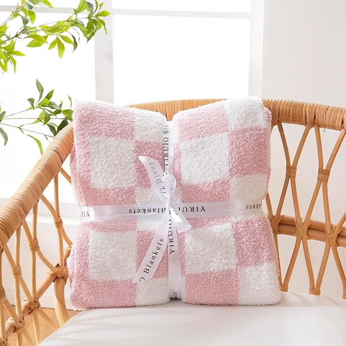 YIRUIO Throw Blanket Checkered Chessboard Fluffy Fuzzy Warmer Comfort Reversible Super Soft Cozy for Home Decor Bed Couch Sofa Living Room (Pink, 60''x80'')