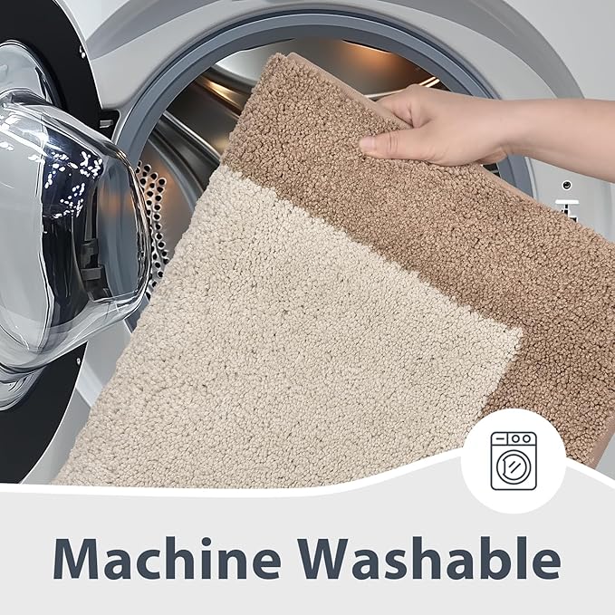 Bathroom Rugs 30" x 60", Non-Slip Extra Soft Absorbent Bath Rugs, Machine Washable Quick Dry Bath Mats for Bathroom Floor, Shower, Bathtub and Sink, Beige & Grayish Brown