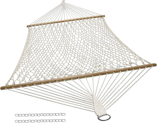 Sunnydaze Cotton Rope Hammock for Outside - 450-Pound Capacity Indoor or Outdoor Hammock with Spreader Bars - Natural