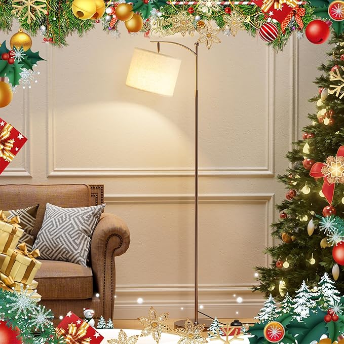 60" Floor Lamps with Remote Control & Bulb, Colors Temperature & Brightness Adjustable, Deep Beige Shade & Brown Pole