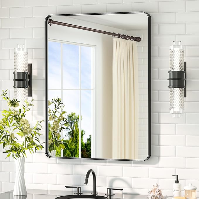TETOTE Black Bathroom Mirror 24 x 32 Matte Black Metal Framed Vanity Mirror, Tempered Glass, Wall Mounted for Bathroom, Entryway, Bedroom, Living Room(Horizontal/Vertical)