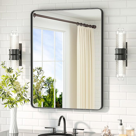 TETOTE Black Bathroom Mirror 24 x 32 Matte Black Metal Framed Vanity Mirror, Tempered Glass, Wall Mounted for Bathroom, Entryway, Bedroom, Living Room(Horizontal/Vertical)