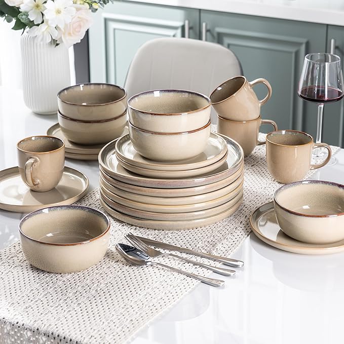 AmorArc Stoneware Dinnerware Sets,Round Reactive Glaze Ceramic Plates and Bowls Sets,Highly Scratch Resistant | Dishwasher & Microwave Safe Dishes,Service for 6 (18pc)