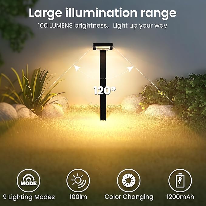 Solar Pathway Lights Outdoor, Smart Color Changing with 9-in-1 (Warm White/Cool White/RGBCW) Modes,Bright Landscape Lighting Waterproof for Walkway,Garden,Driveway,Yard,Patio(2pack)