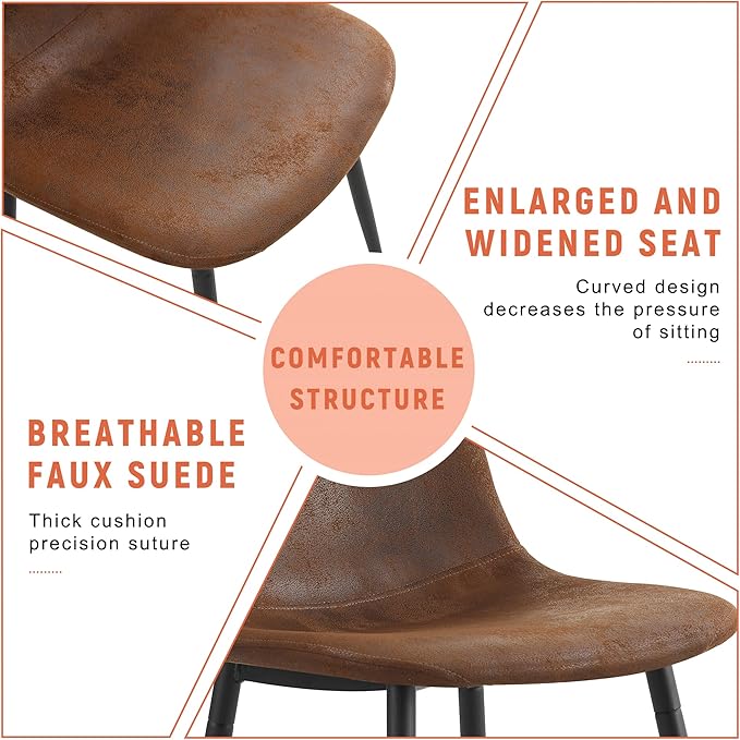AZmac Round Dining Table Set for 4, Wooden Round Table 5-Piece with Modern Farmhouse Dining Table and 4 Suede Leather Chairs for Kitchen Dining Room, Wooden Table + 4 Brown Chairs