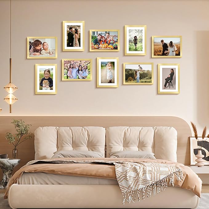 FIXSMITH 5x7 Picture Frame Set of 2, Gold Picture Frames Collage for Tabletop or Wall Display, Photo Frame with HD Plexiglass, Display Pictures 4x6 with Mat or 5x7 Without Mat