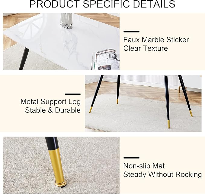 Dining Room Table Set for 6, Dinner Table Set for 6, Sintered Stone Kitchen Table Top and Modern Chairs Set of 6 for Kitchen Dining Room