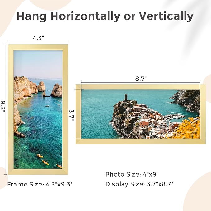 4x9 Aluminum Picture Frame - 4 x 9 Business License Certificate with Real Glass,Tabletop Display, Mounting Horizontally or Vertically Decor for Wall Gallery 9x4 Poster Photo Frames, Gold