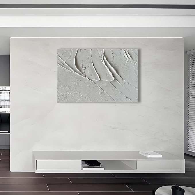 Art Hand-Painted Thick Texture White Minimalist Oil Painting 45x30 inch Home Wall Decorative Art