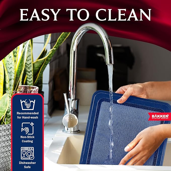 BAKKEN Kitchen Baking Pans - Nonstick Blue Coating, 13.58’’ × 9.65’’ Commercial Grade Carbon Steel Cookie Sheet, Diamond Texture Bottom, PFOA, PFOS, PTFE Free, Oven Safe Tray (450°F), Blue