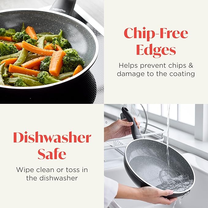 Rigoletto 10 Piece Cookware Pots & Pans Set, Made in Italy, Vesuvio Layered Ceramic PFAS-Free Surface, Induction, Dishwasher & Metal Utensil Safe, Granite Finish, Stay-Cool Handle, Black