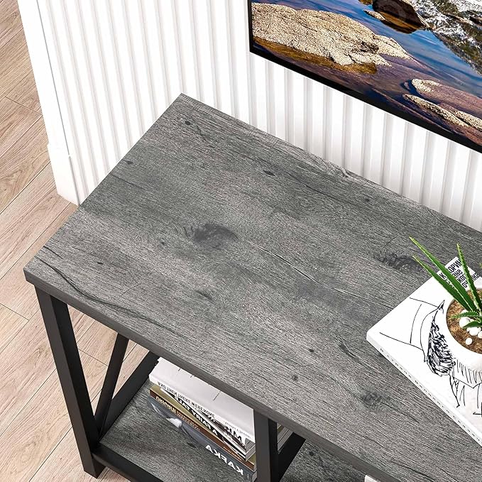 EXCEFUR Modern TV Stand for TV up to 55 Inch, Industrial Media TV Console Table with Storage Shelves, Entertainment Center for Living Room Bedroom, Rustic Grey 47 Inch