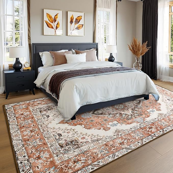 8x10 Area Rug for Living Room, Modern Washable Rug Non Slip Low Pile Large Area Rugs for Living Room, Bedroom, Farmhouse, Dining Room,Orange