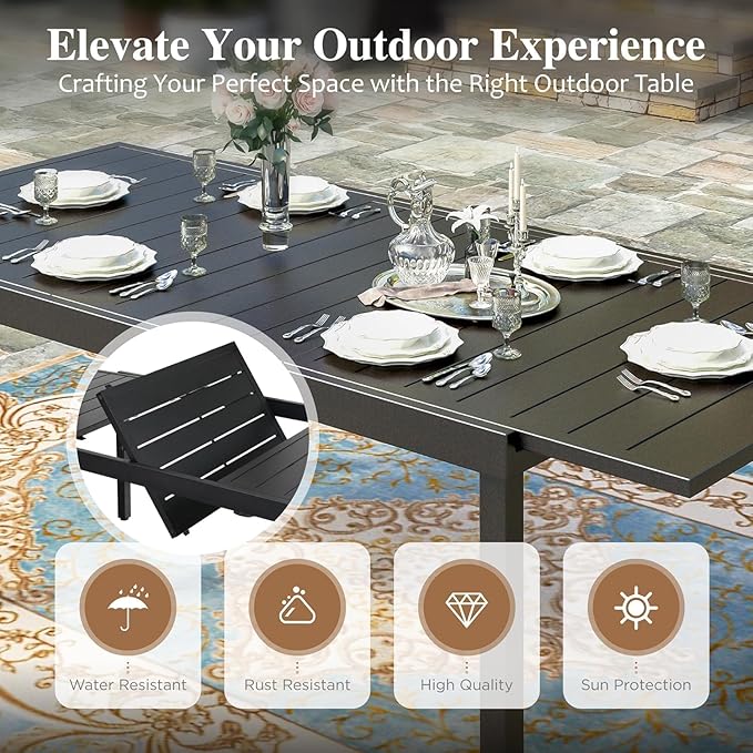 HERA'S HOUSE 9 Pieces Patio Table and Chairs Set, Outdoor Dining Set for 8, 2 x Cushioned Swivel Chairs and 6 x Fixed Chairs, 1 x Extendable Dining Table, Patio Dining Set for Lawn Garden Backyard