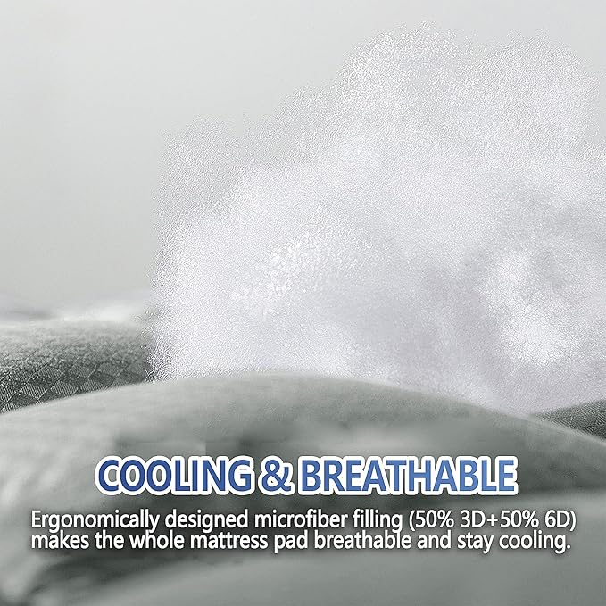 MATBEBY Bedding Quilted Fitted California King Mattress Pad Cooling Breathable Fluffy Soft Mattress Pad Stretches up to 21 Inch Deep, Cal King Size, Light Grey, Mattress Topper Mattress Protector