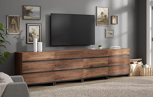 WAMPAT Modern TV Stand for TVs up to 120 inch, Entertainment Center TV Console with 12 Drawers and Metal Base, Media Console for Living Room, Bedroom, Brown