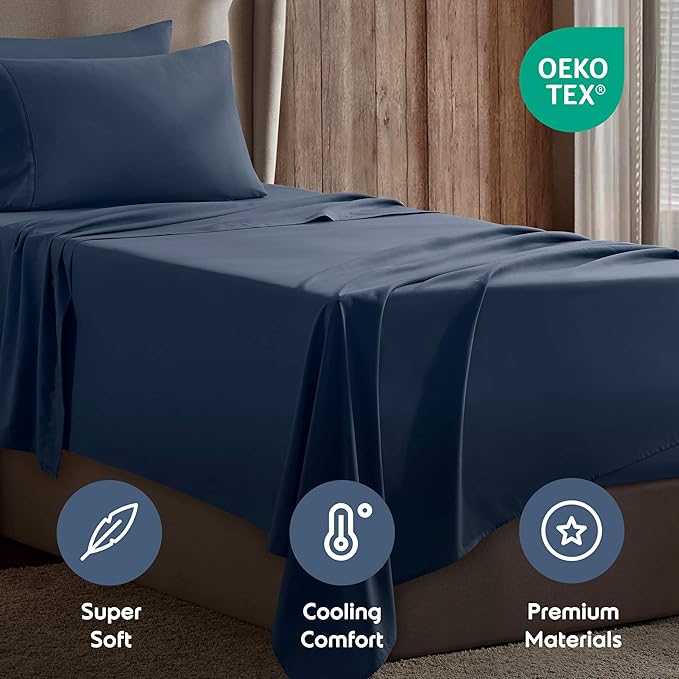 Nestl Twin Sheet Set - 1800 Ultra-Soft Microfiber Twin Bed Sheets - Double Brushed - Deep Pockets - Easy Fit - Extra Soft - 3 Piece Set - Bedding Sheets & Pillowcases (Twin, Navy Blue)