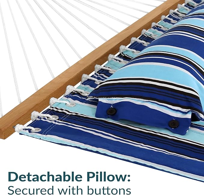 Sunnydaze Quilted Outdoor Hammock with Spreader Bars - Heavy-Duty 450-Pound Capacity Double Hammock for Outside - Catalina Beach