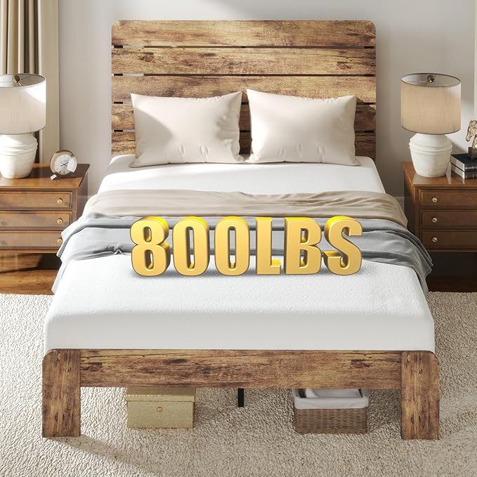 Full Size Bed Frame, Full Heavy Duty Bed Frame, Platform Bed Frame with Wood Headboard & Footboard, Noise Free, No Box Spring Needed, Brown