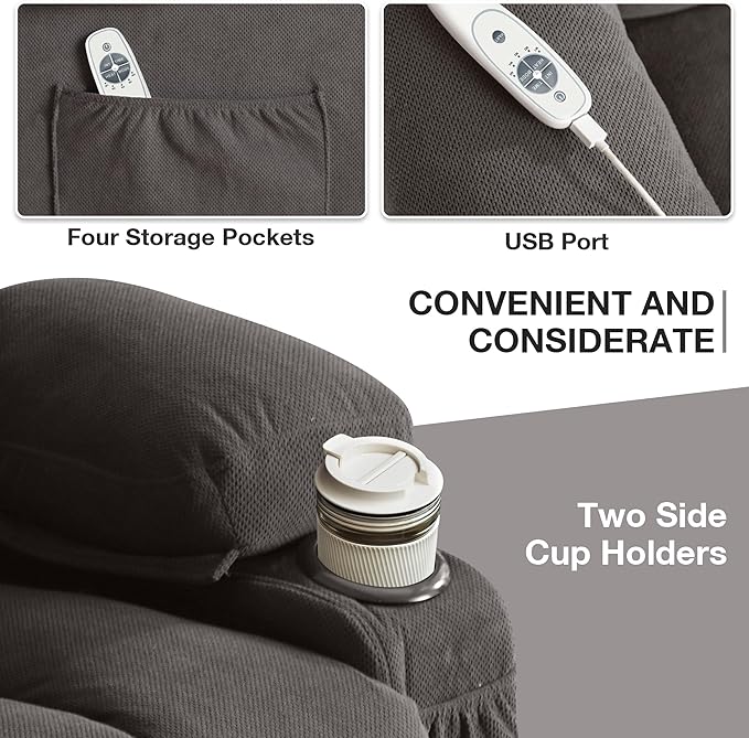 Power Lift Recliner Chair for Elderly with Vibration Massage and Lumbar Heating Electric Oversized Single Sofa with Cup Holder and USB Charge Port for Living Room