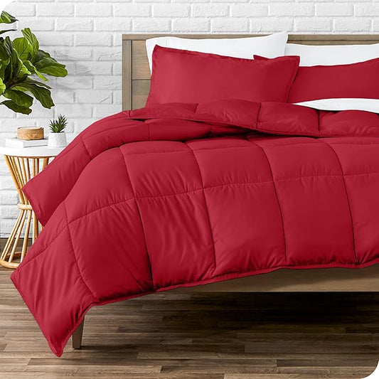Bare Home Comforter Set - Full Size - Ultra-Soft - Goose Down Alternative - Premium 1800 Series - All Season Warmth (Full, Red)