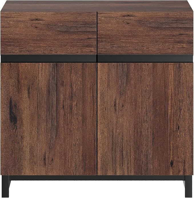 WAMPAT Modern TV Stand for 75-110 Inch TVs, Wooden Entertainment Center TV Console with Metal Base and Adjustable Shelves for Living Room, Bedroom, 31.5 Inch, Brown