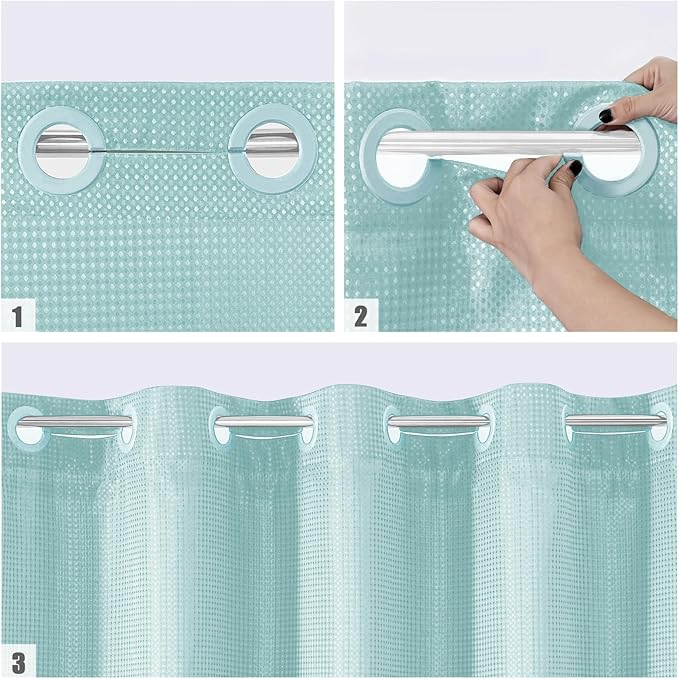 MitoVilla Teal Long Shower Curtain 72 x 80, No Hooks Needed 80 inch Long Heavyweight Waffle Fabric Shower Curtain Set with Snap-in Liner for Aqua Hotel Grade Spa-Like Bathroom Decor, Teal/Turquoise