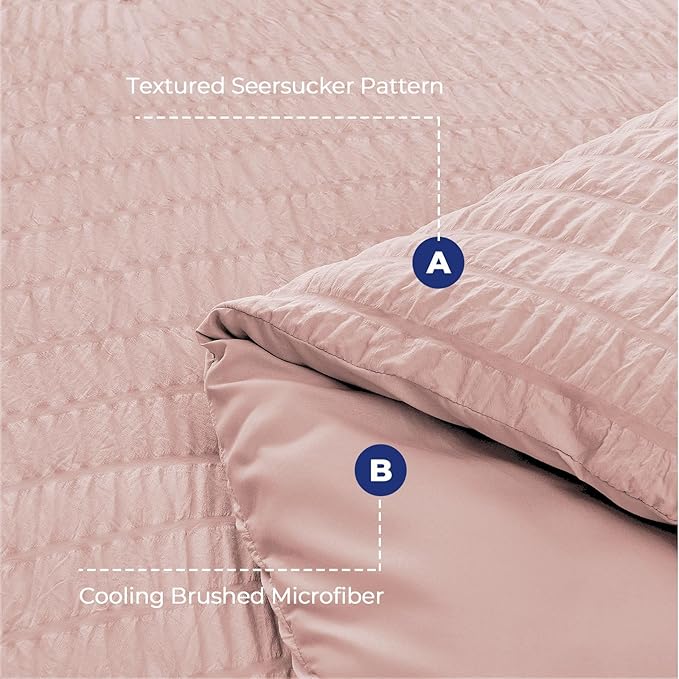 HYMOKEGE Rose Gold King Size Comforter Set Seersucker 7 Pieces, All Season Luxury Bed in a Bag for Bedroom, Bedding Set with Comforters, Sheets, Pillowcases & Shams