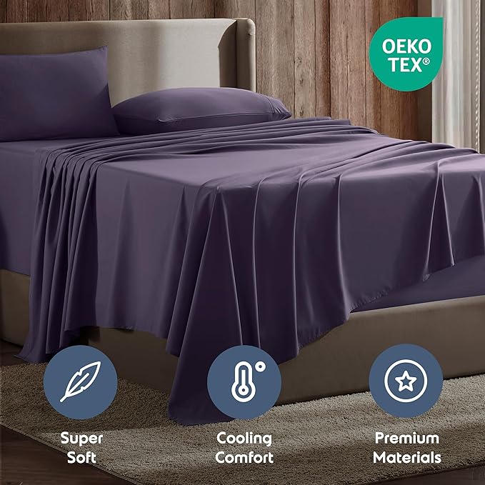 Nestl King Sheet Set - Luxury 1800 Ultra-Soft Microfiber King Bed Sheets - Double Brushed - Deep Pockets - Easy Fit - 4 Piece Set - Bedding Sheets & Pillowcases (King, Purple)