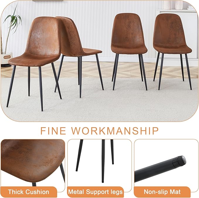 4 Chair Dining Table Set，Dinner Table Set for 4，55'' Kitchen Table and PU Leather Chairs Set of 4, 5 Piece Dining Table Set for Kitchen Dining Room