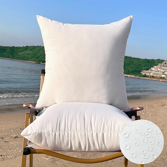 26 x 26 Outdoor Pillow Insert Large Throw Pillow Inserts Pack of 2 Water Resistant Patio Furniture Pillows Decorative Porch Couch Pillows Premium Square Sofa Pillow, White