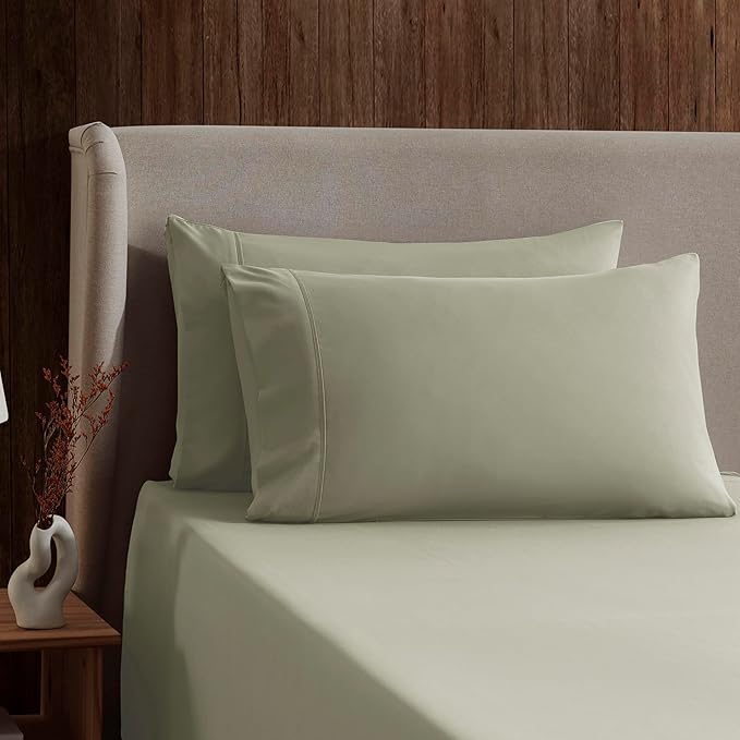 Nestl Split King Sheet Set - 1800 Ultra-Soft Microfiber Bed Sheets - Double Brushed - Deep Pockets - Easy Fit - 5 Piece Set - Bed Sheets & Pillowcases (Split King Size, Light Green)