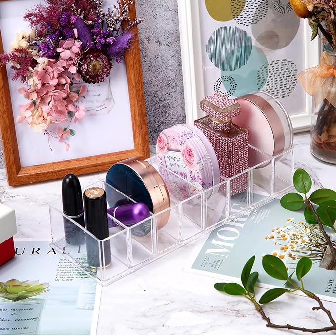 Tuanse 1 Pcs Acrylic Makeup Compact Organizer Detachable 8 Spaces Clear Vanity Drawer Organizer Eyeshadow Palette Storage for Lipstick Highlighter, Skincare Cosmetic Display Cases for Bathroom
