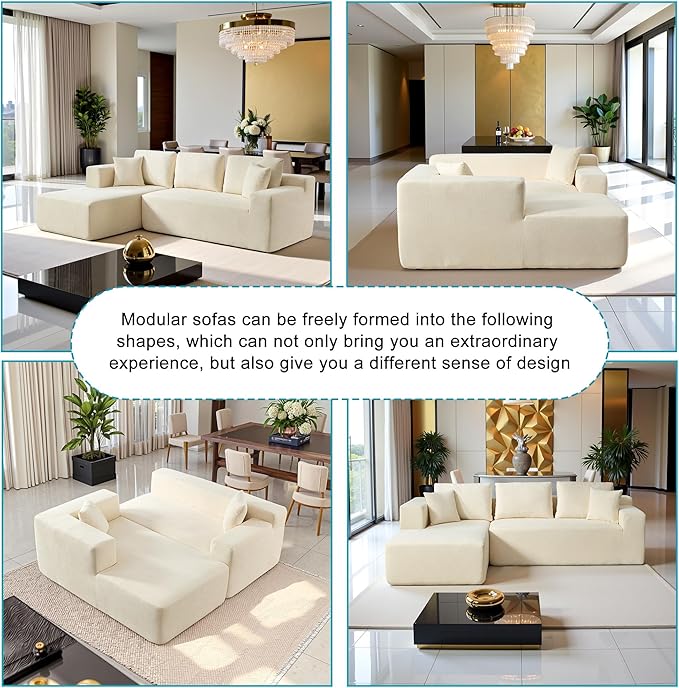 Sectional Couches for Living Room 106" L Shaped Cloud Couch Modern Modular Sectional Sofa Bad, Boneless Couch with Deep Seat, No Assembly Required (Chenille, Grey)
