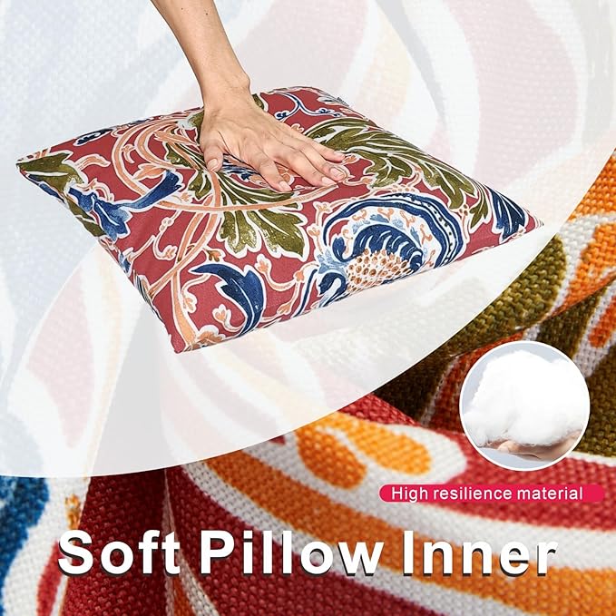 JMGBird 18×18 Inch Outdoor Lumbar Pillows Pack of 2 Colors Waterproof Throw Pillows with Insert Rectangular Decorative Garden Cushion for Home Furniture Patio Coach Sofa