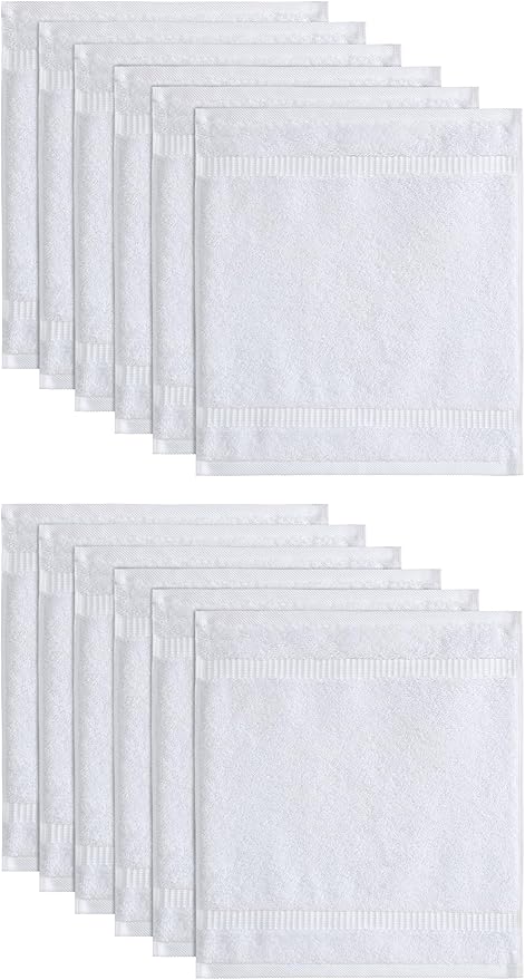SALBAKOS 100% Turkish Cotton Washcloth Set of 12 13x13 inch | Heirloom Quality | Hotel & Spa Collection | Ultra Soft, Super Absorbent, Washcloth Towels | Made in Turkey (White, 12 Washcloths)