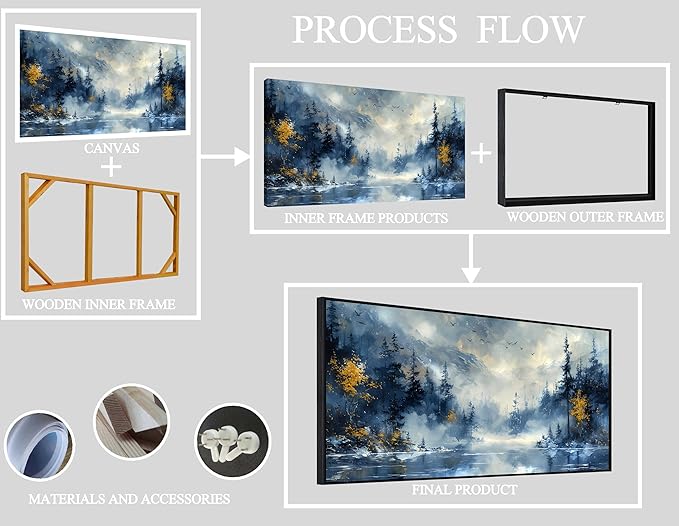 Foggy Forest Wall Art - Modern Wall Art for Living Room Large Size - Black Framed Wall Decor Ready to Hang 29"x 59"