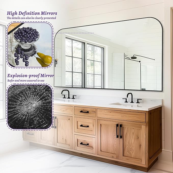 Bathroom Mirror, Wall Mirrors, Black Metal Framed Wall-Mounted Mirrors, Bathroom Vanity Mirror for Over Sink, Living Room, Bedroom, Entryway, 60x30 Inch, Black