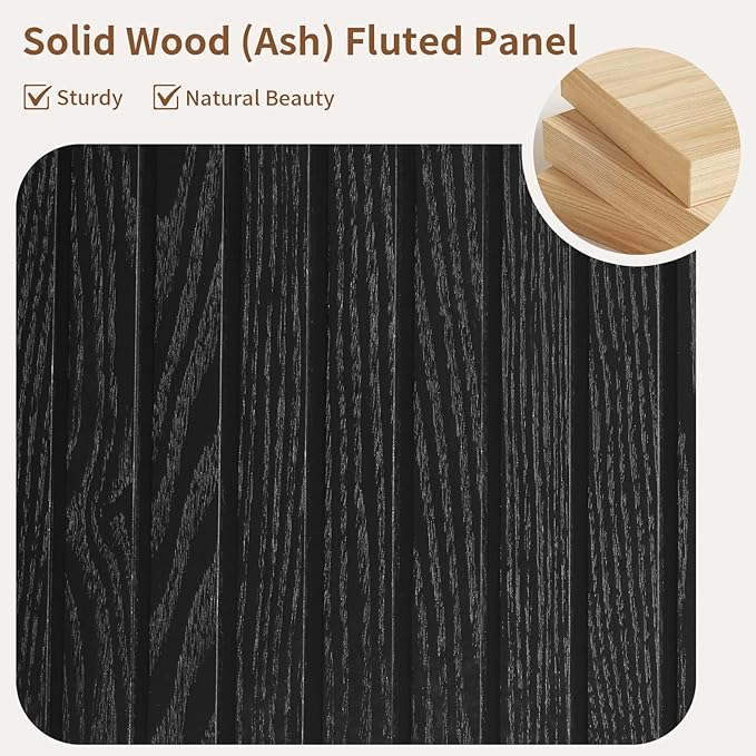 55.12" Wood Console Table for Entryway, Narrow Long Real Wood Fluted Design Sofa Tables Behind Couch Table Entryway Tables with 2-Tier Storage Shelves for Living Room, Hallway, Foyer, Black