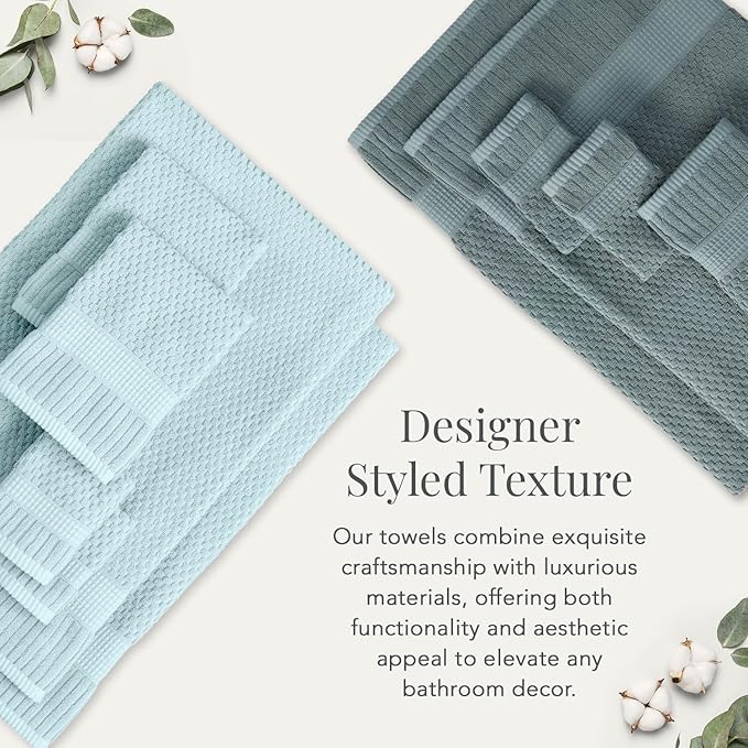 NY Loft 100% Cotton Hand Towel 6 Pack Hand Towel Set | Super Soft & Absorbent Quick-Dry Hand Towels 16" x 28" |Textured and Durable Cotton | Trinity Collection (6 Pack Hand Towel, Stormy Sea)