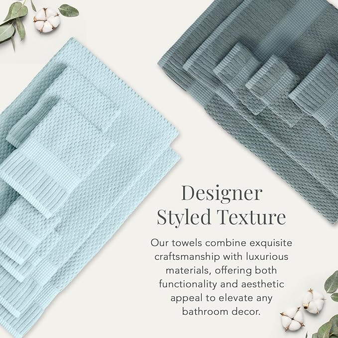 NY Loft 100% Cotton Bath Towel 4 Pack | Super Soft & Absorbent Quick-Dry Bath Towels 30" x 52" | Textured and Durable Cotton | Premium Thick Towels | 4 Pack Bath Towel - Stormy Sea