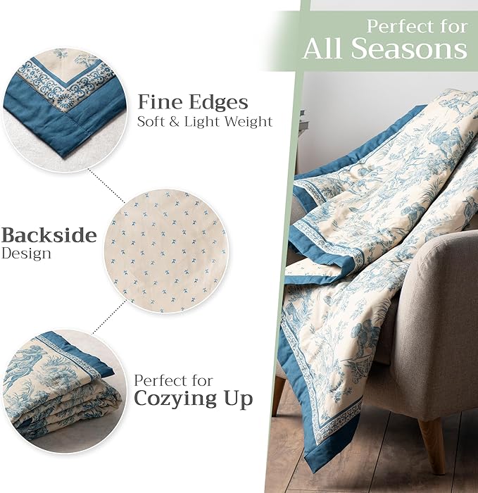 Maison d' Hermine Throw Blanket for Couch Lightweight Soft Warm Breathable Cotton Throw Blankets for Bed Girls Boys Women Men Gifts Sofa Travel Living Room Chair Bedding (60"x80", The Miller)