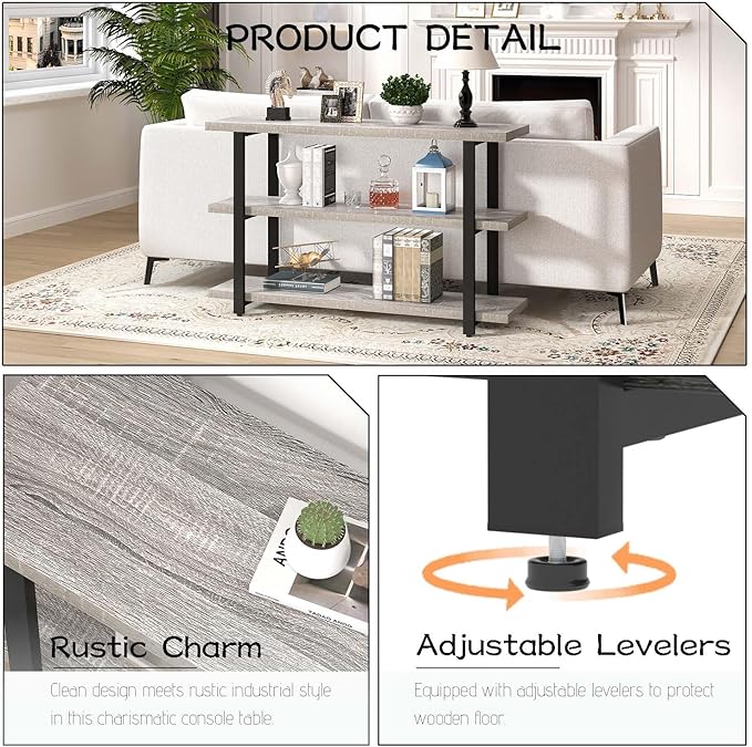 FOLUBAN Sofa Table, Wood Entryway Table with Storage Shelves for Living Room, Modern Console Tables for Hallway, Entrance, or Behind Couch, Light Grey, 47 Inch