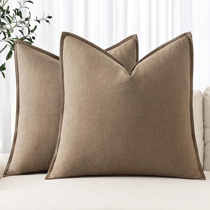 MIULEE Decorative Linen Pillow Covers 20x20 Inch Khaki Boho Farmhouse Neutral Couch Throw Pillows for Bed Pack of 2 Accent Modern Pillowcase Sofa Livingroom Home Decor
