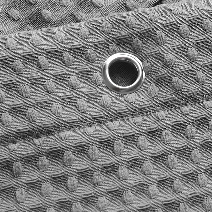 Barossa Design Extra Long Fabric Waffle Weave Shower Curtain 84 inch Height, Hotel Luxury Spa, 230 GSM Heavy Duty, Water Repellent, Machine Washable, Gray Pique Pattern, 71x84