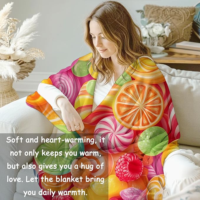 Candy Dream Flannel Blanket, Candy Thanksgiving Gifts, Colorful Candy Blanket for Women, Soft Lightweight Throw Blankets for Bed Home Travel Decor 40" x 50"
