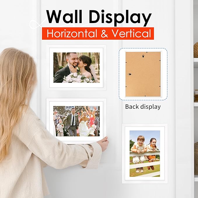 FIXSMITH A4 Picture Frame Set of 2, White Photo Frame with HD Plexiglass, Display Pictures 6x8 with Mat or 8.3x11.7 Without Mat Multi Picture Frames Collage for Tabletop or Wall Display