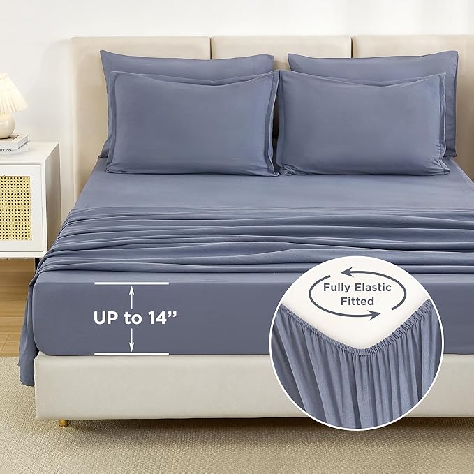 Litanika Queen Comforter Set Bluish Grey - 7 Pieces Bed in a Bag Queen Bedding Comforter Sets, Solid Lightweight Bed Set with Comforter, Sheets, Pillowcases & Shams