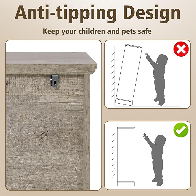 Farmhouse Dresser 5 Drawer, Bedroom Chest of Drawers, Dressers with 5 Drawers, Wooden Dressers for Bedroom, Living Room, Tv Stand, Entryway (Grey-5 Drawers)